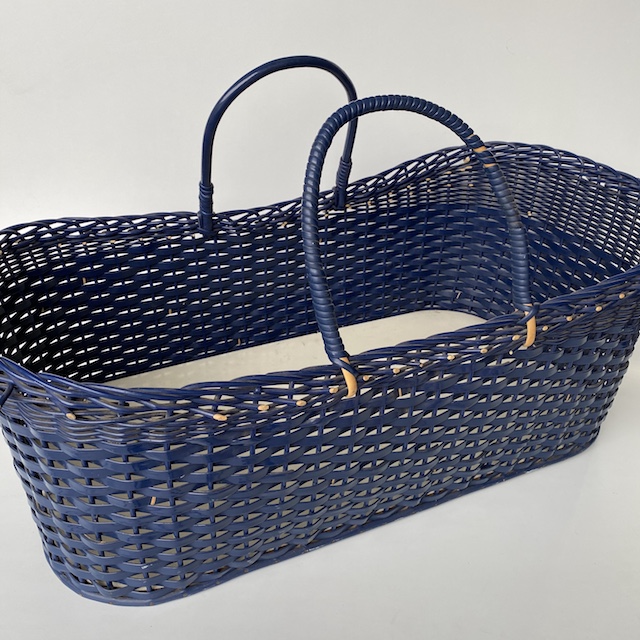 BASSINET, Blue Wicker Carry Cot Basket